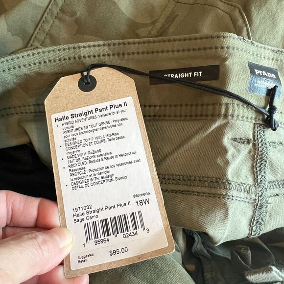 PrAna Women's Halle Straight Athletic Pants II Plus Size 18W Sage Camo - Picture 7 of 12